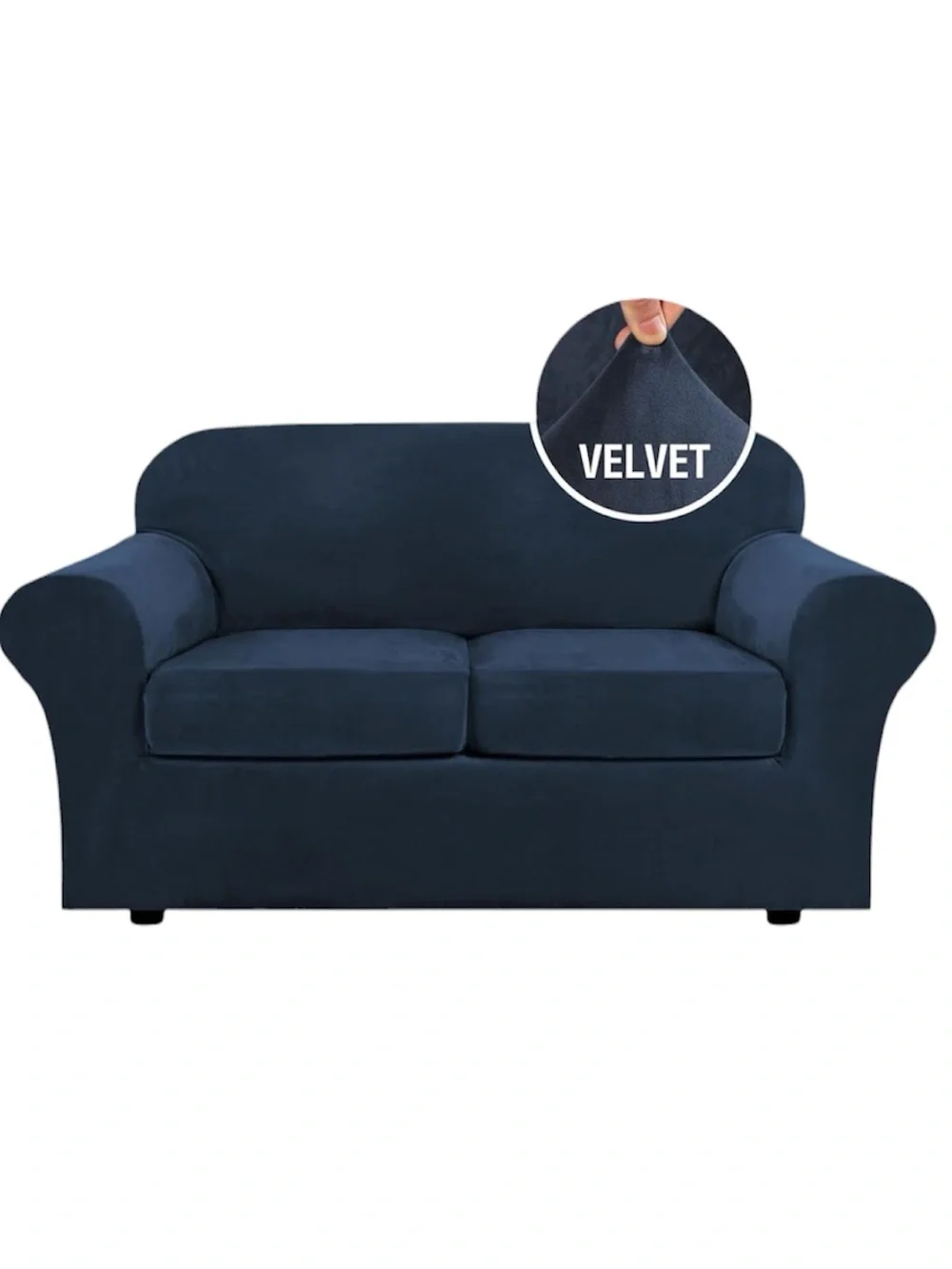 Velvet Loveseat 3 Piece Stretch Navy Sofa Cover